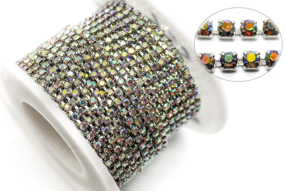 Стразовий ланцюг ss6 (2 мм) 1 м Crystal AB silver