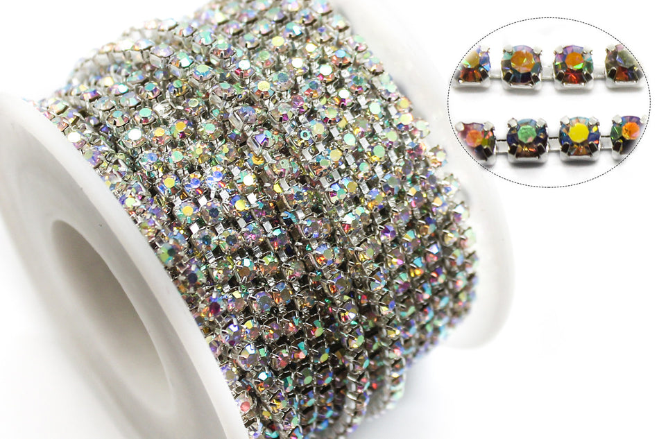 Стразовий ланцюг ss8 (2,5 мм) 1 м Crystal AB silver