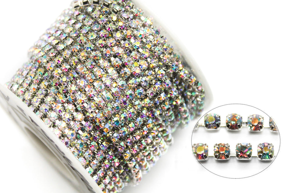 Стразовий ланцюг ss10 (2,8 мм) 1 м Smoked Topaz AB silver