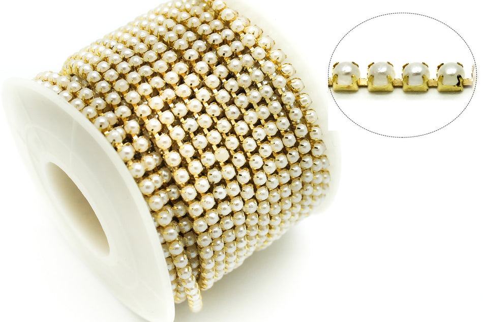 Перлинний ланцюг ss6 (2 мм) 1 м White Z24 gold