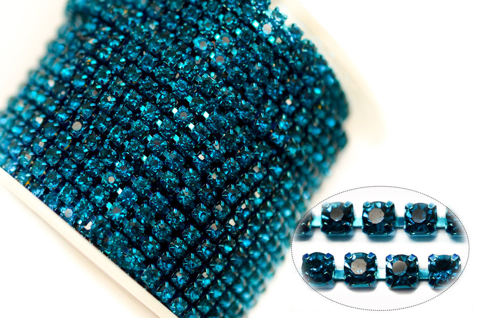 Стразовий ланцюг ss6 (2 мм) 1 м Blue zircon blue