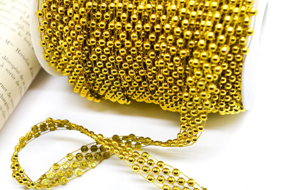 Напівнамистини на нитці Декоративна стрічка 14 мм 1 м золото Gold_АА025