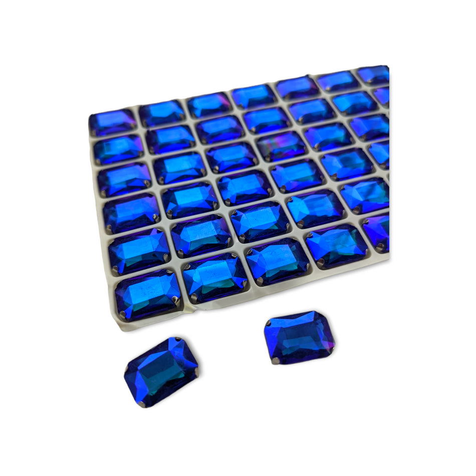 Стрази в оправі пришивні Прямокутник 10 x14 MM Синій АВ УЦІНКА!!! 10 шт.