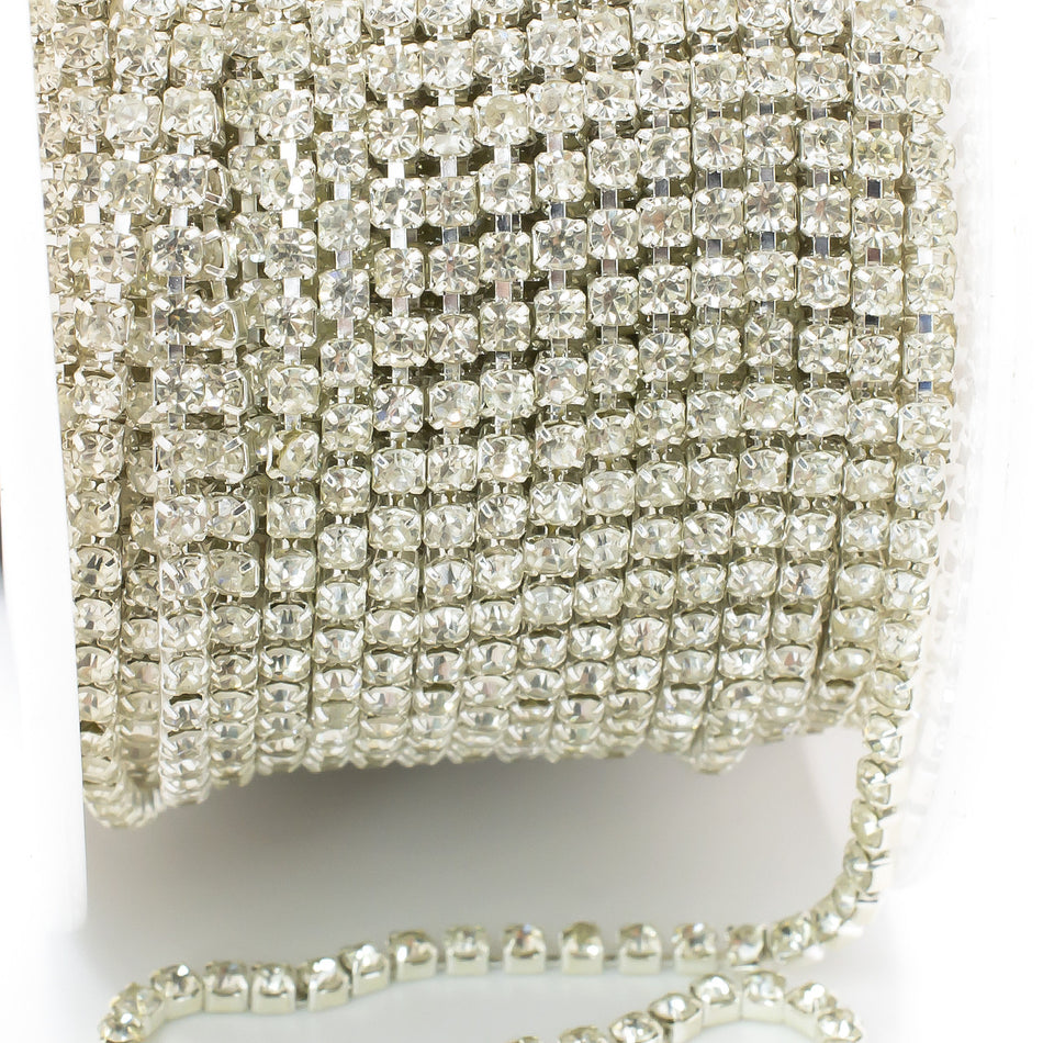 Стразовий ланцюг ss6 (2 мм) 1 м Crystal silver