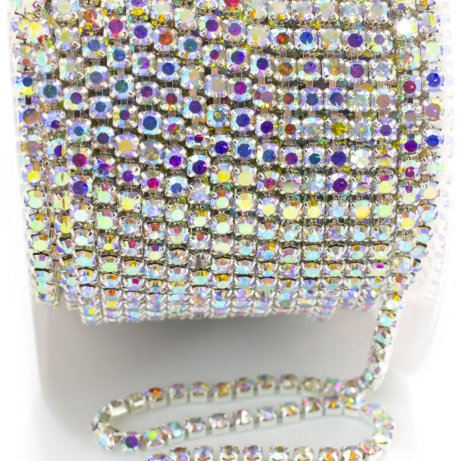 Стразовий ланцюг ss6 (2 мм) 1 м Crystal AB silver