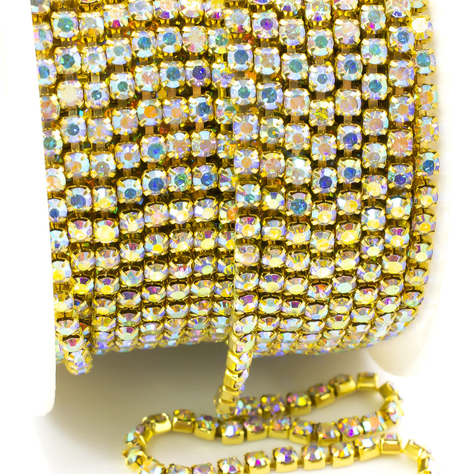 Стразовий ланцюг ss10 (2,8 мм) 1 м Crystal AB złoty