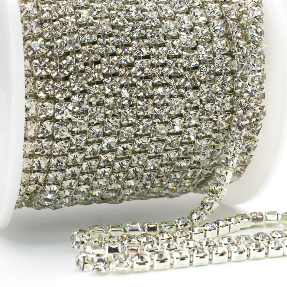 Стразовий ланцюг ss8 (2,5 мм) 1 м Crystal silver