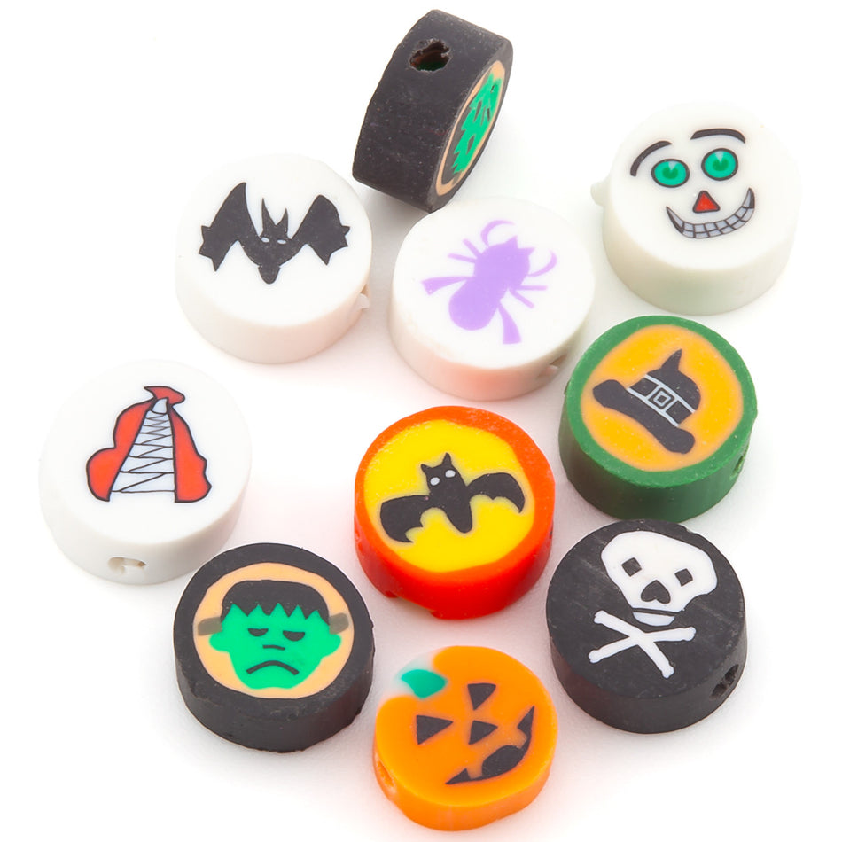 Намистини з полімерної глини Halloween 10х4, 5 мм Різні кольори 10 шт.