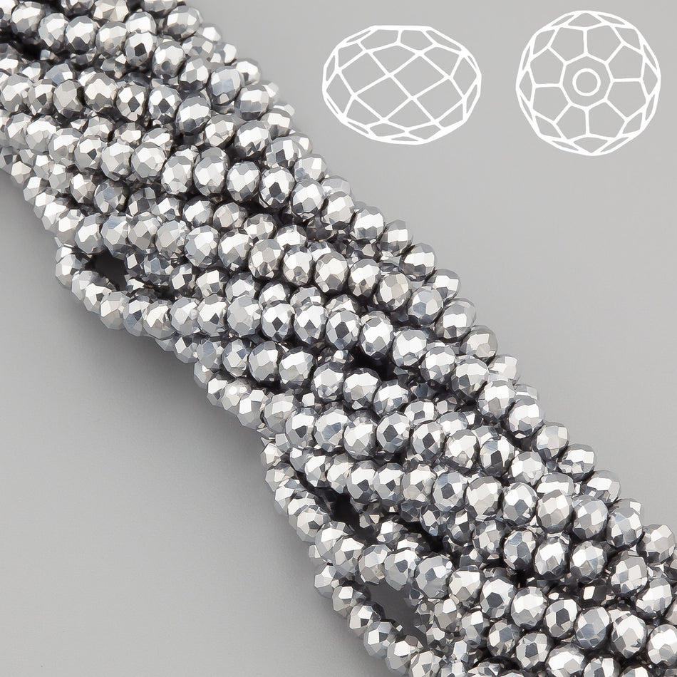 Намистини Swarovski огранювання рондель 3,5х3 мм 34 см (+-124 шт.) Сріблястий металік