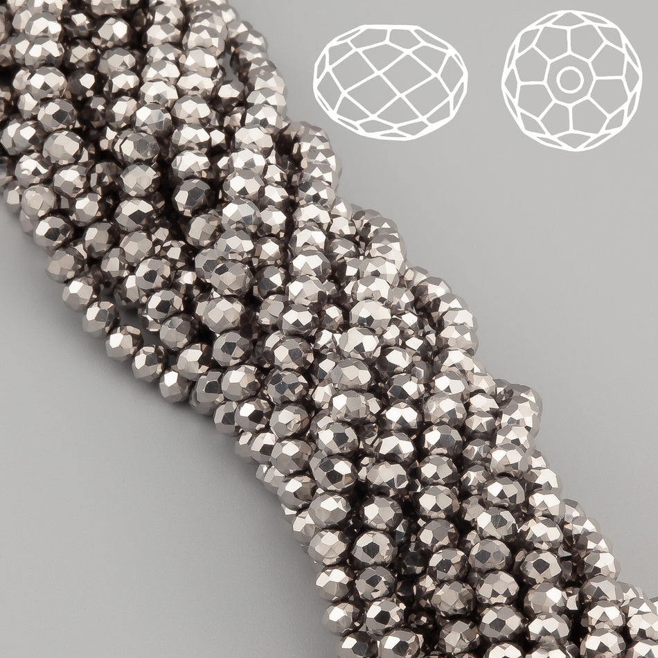 Намистини Swarovski огранювання рондель 3,5х3 мм 34 см (+-124 шт.) Платиновий металік
