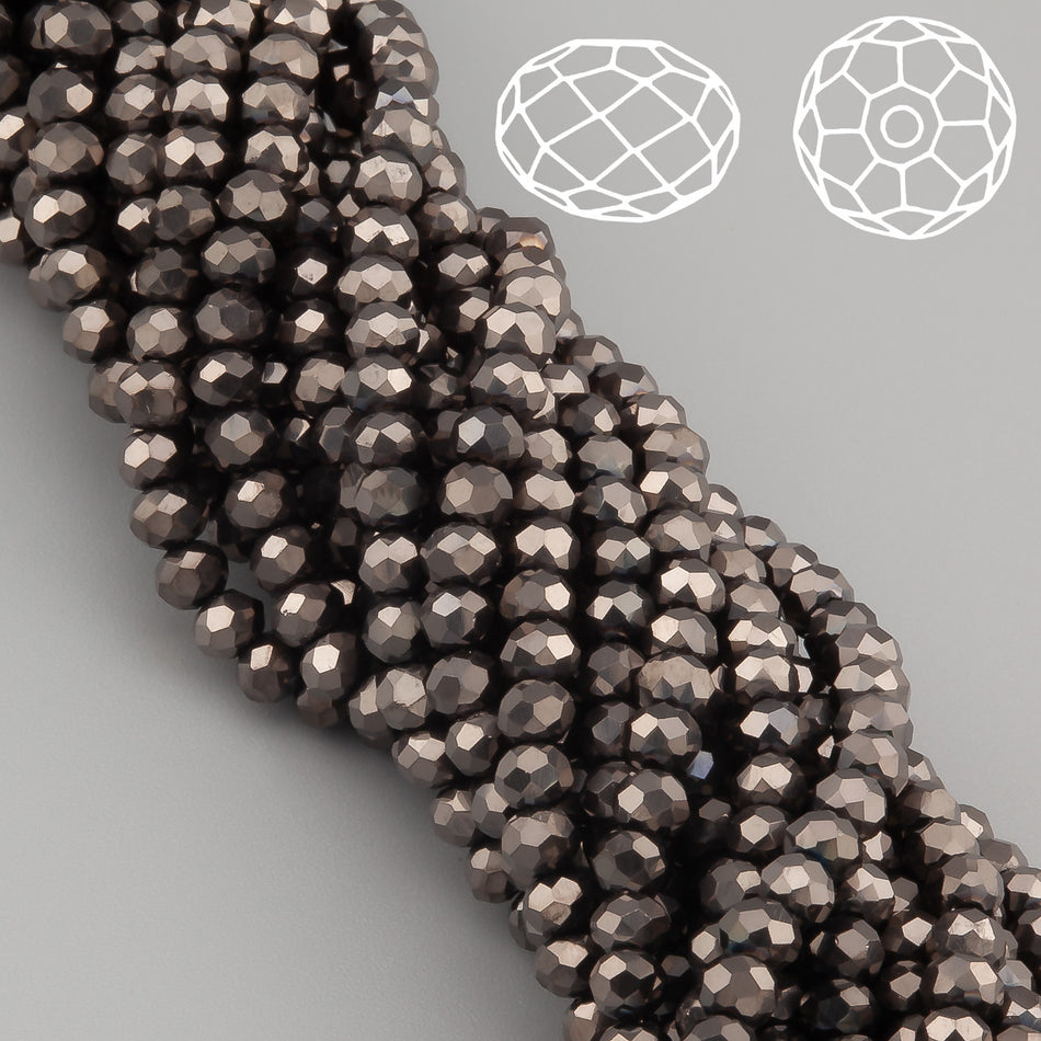 Намистини Swarovski огранювання рондель 8х6 мм 42 см (+-65 шт.) Гематитовий металік