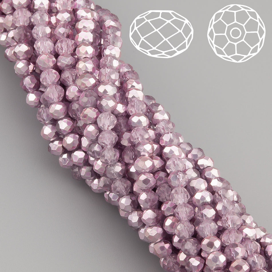 Намистини Swarovski огранювання рондель 3,5х3 мм 34 см (+-124 шт.) Бузковий напівпрозорий металік