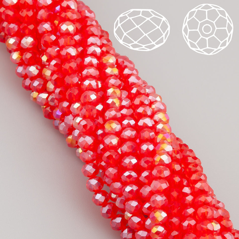 Nogi Swarovski огранювання рондель 6х4,8 мм 40 см (+-85 шт.) Червоногарячий АВ прозорий