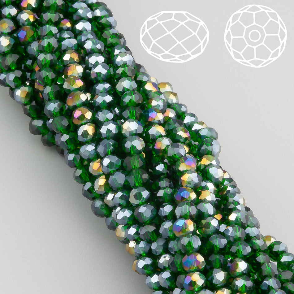 Намистини Swarovski огранювання рондель 4х3,5 мм 42 см (+-120 шт.) смарагдовий АВ прозорий