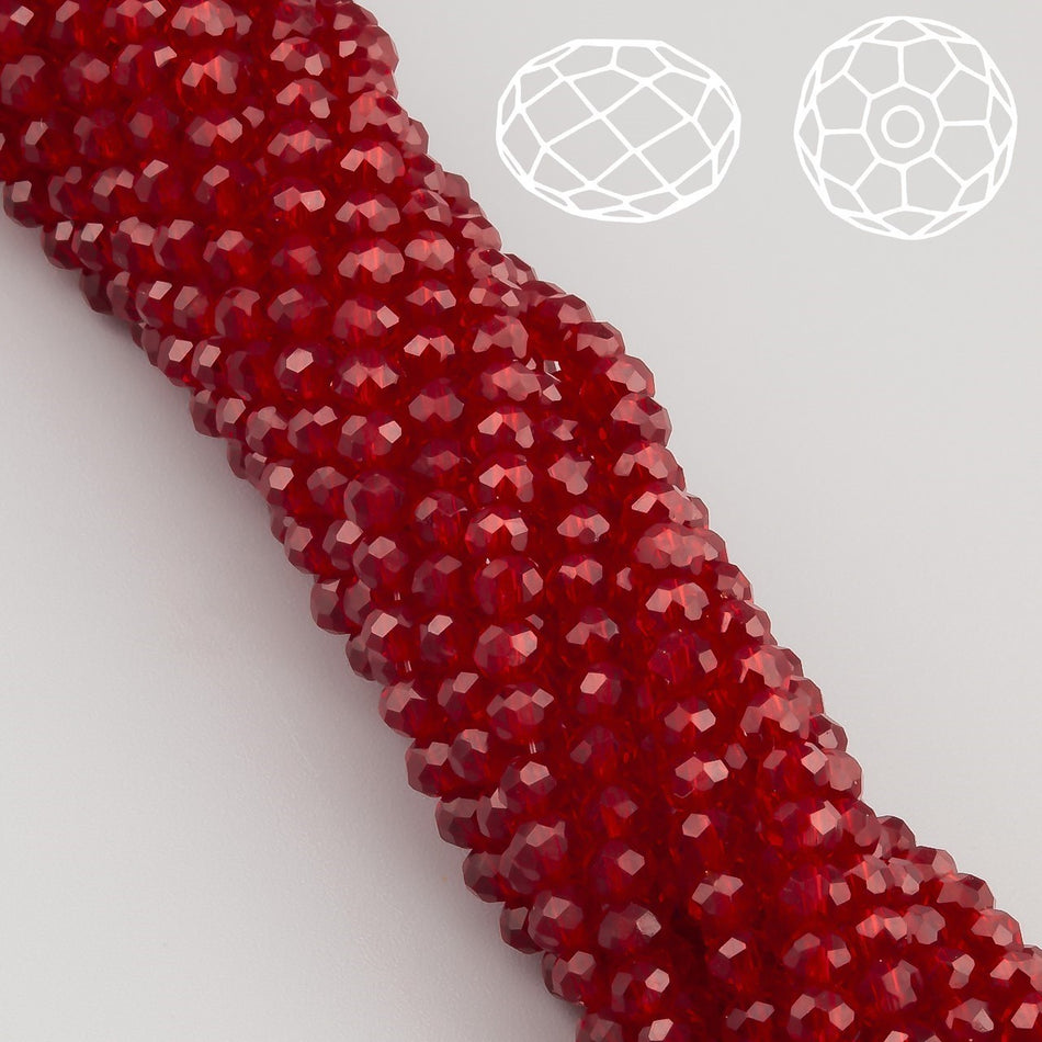 Намистини Swarovski огранювання рондель 3,5х3 мм 34 см (+-124 шт.) Бордовий темний прозорий