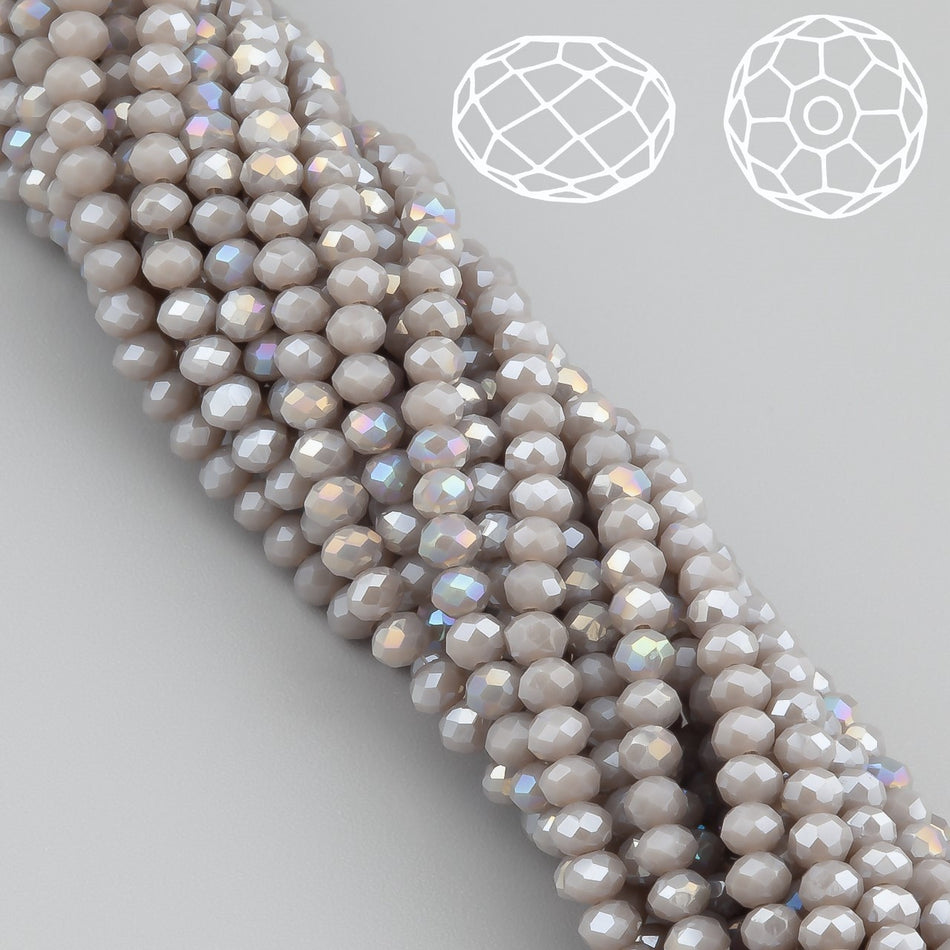 Nogi Swarovski огранювання рондель 3х2,5 мм 38 см (+-160 шт.) Бежево-сірий АВ непрозорий