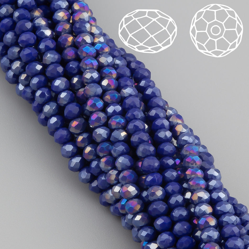 Намистини Swarovski огранювання рондель 3,5х3 мм 34 см (+-124 шт.) Синій темний АВ непрозорий