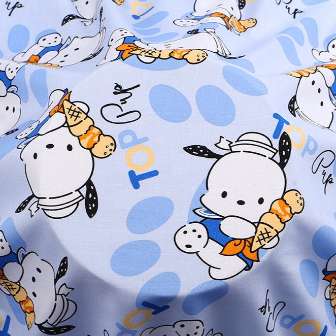 Тканина 100% віскоза LuxFabric 153 г/м² 1,45 м 1 м принт Pochacco ice cream blue