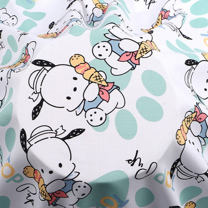 Тканина 100% віскоза LuxFabric 153 г/м² 1,45 м 1 м принт Pochacco ice cream green