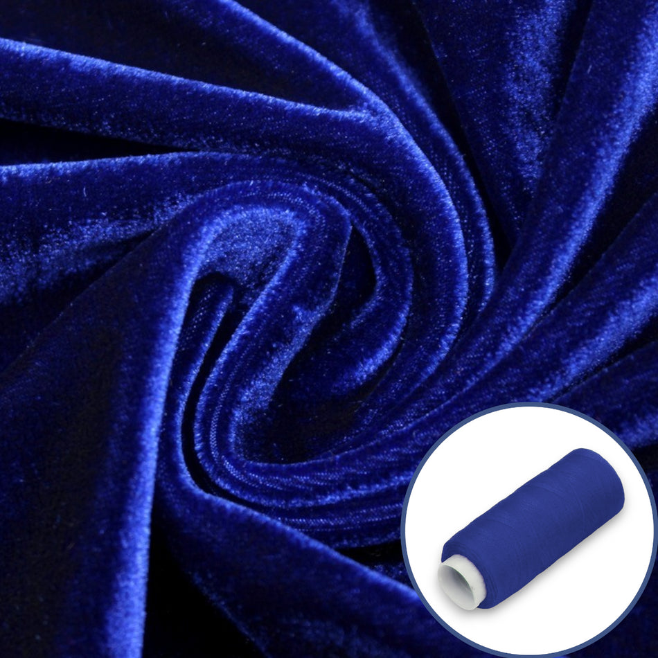 Тканина оксамит LuxFabric поліестер 330 г/м² 1,60 м 1 м + Нитка поліестер 360 м 1 шт. Електрик