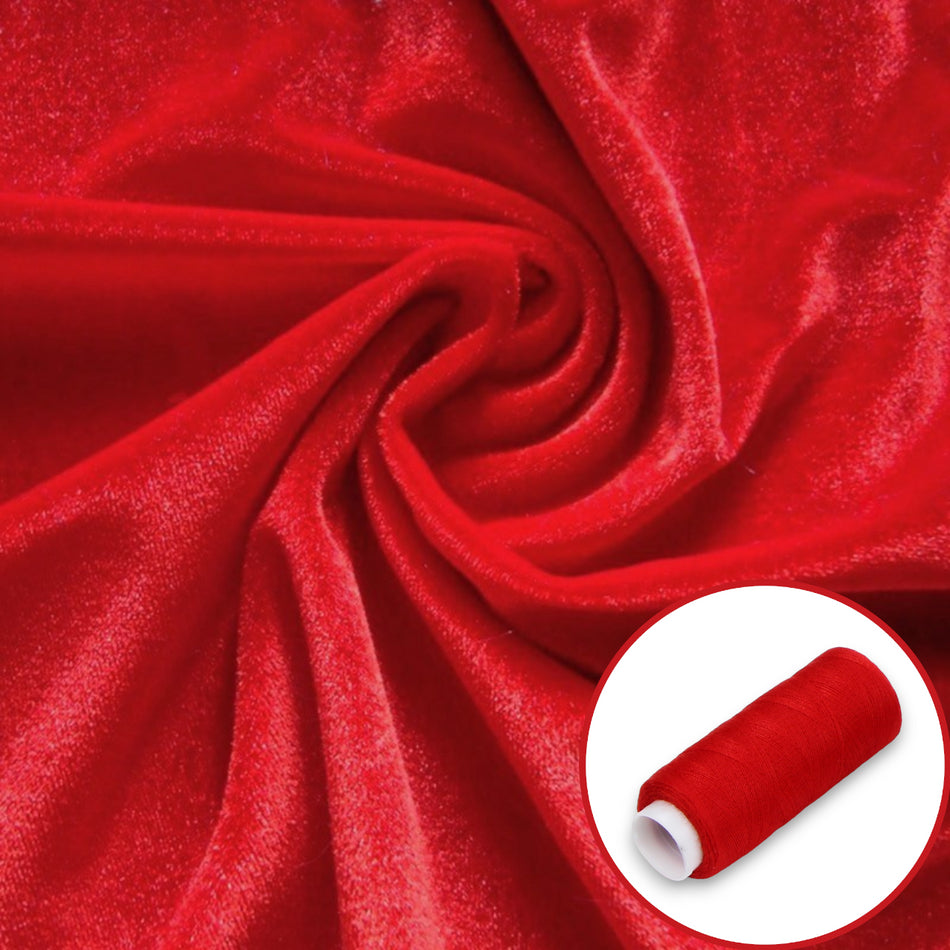 Тканина оксамит LuxFabric поліестер 330 г/м² 1,60 м 1 м + Нитка поліестер 360 м 1 шт. Червоний