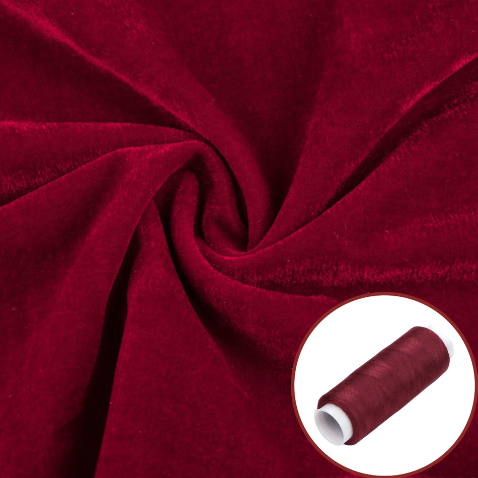 Тканина оксамит LuxFabric поліестер 330 г/м² 1,60 м 1 м + Нитка поліестер 360 м 1 шт. Бордовий