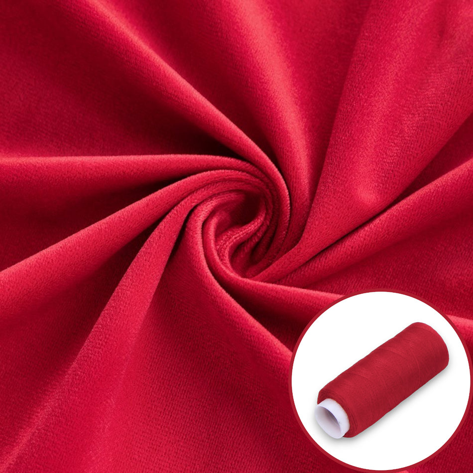 Тканина велюр LuxFabric поліестер 330 г/м² 1,50 м 1 м + Нитка поліестер 360 м 1 шт. Червоний