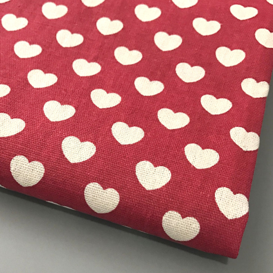 Тканина 55% льон 45% бавовна 180 г/м² 1,5 м 1 м принт Heart of love Red