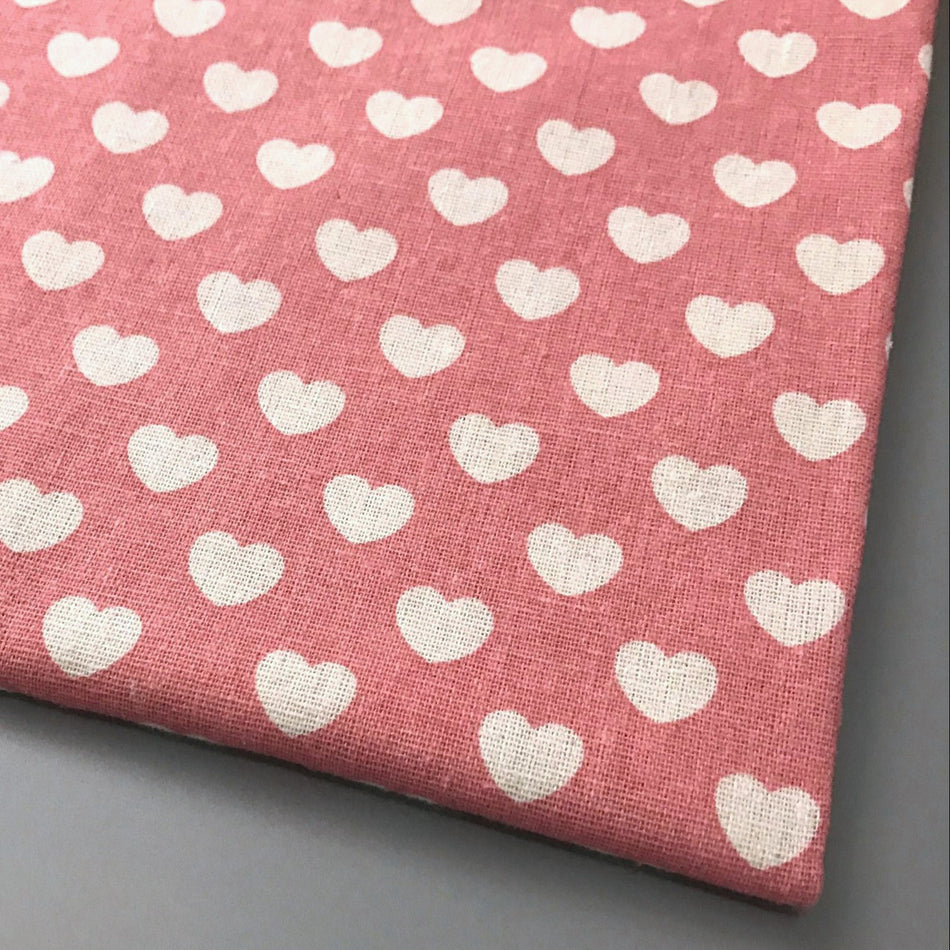 Тканина 55% льон 45% бавовна 180 г/м² 1,5 м 1 м принт Heart of love Pink