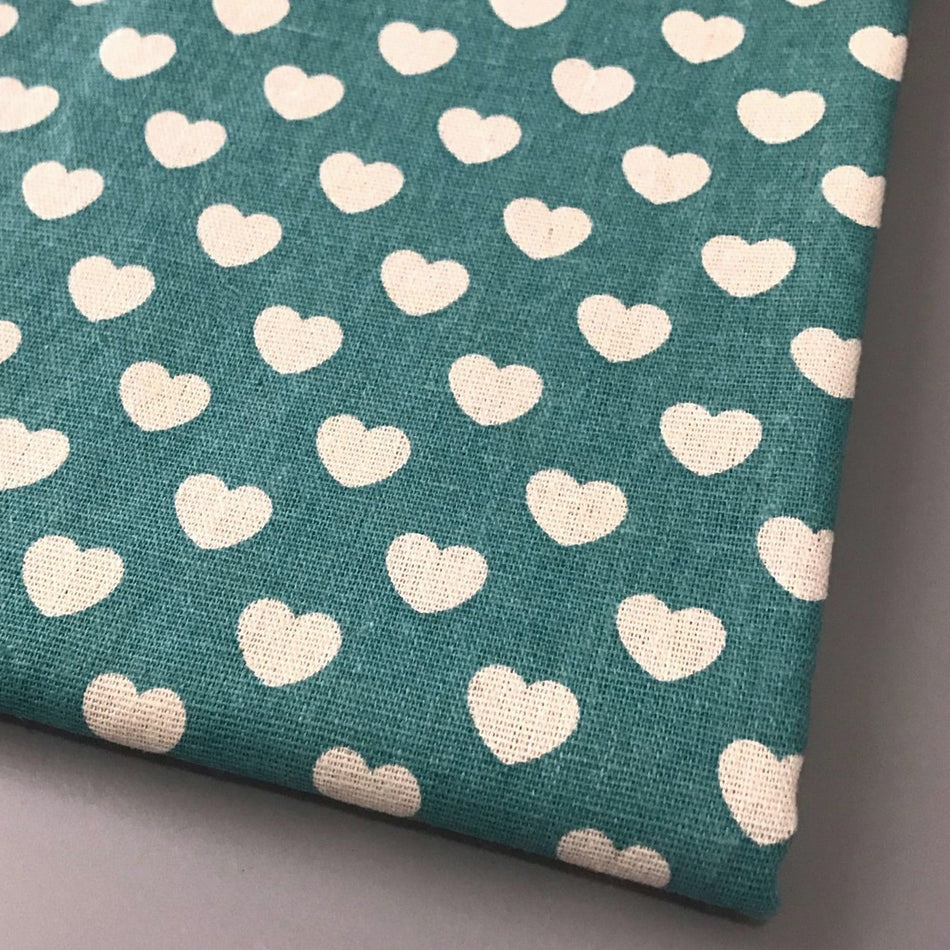 Тканина 55% льон 45% бавовна 180 г/м² 1,5 м 1 м принт Heart of loveTurquoise