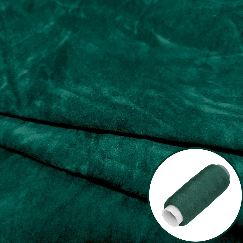Тканина оксамит LuxFabric 160 г/м² 1,50 м 1 м + Нитка поліестер 360 м Зелений темний