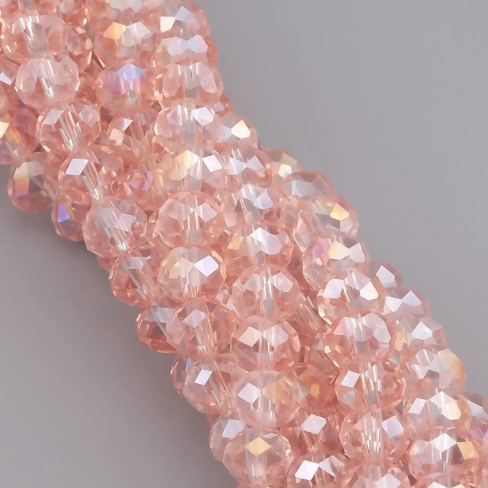 Намистини Swarovski огранювання рондель 8х6 мм 42 см (+-65 шт.) Пудровий АВ прозорий