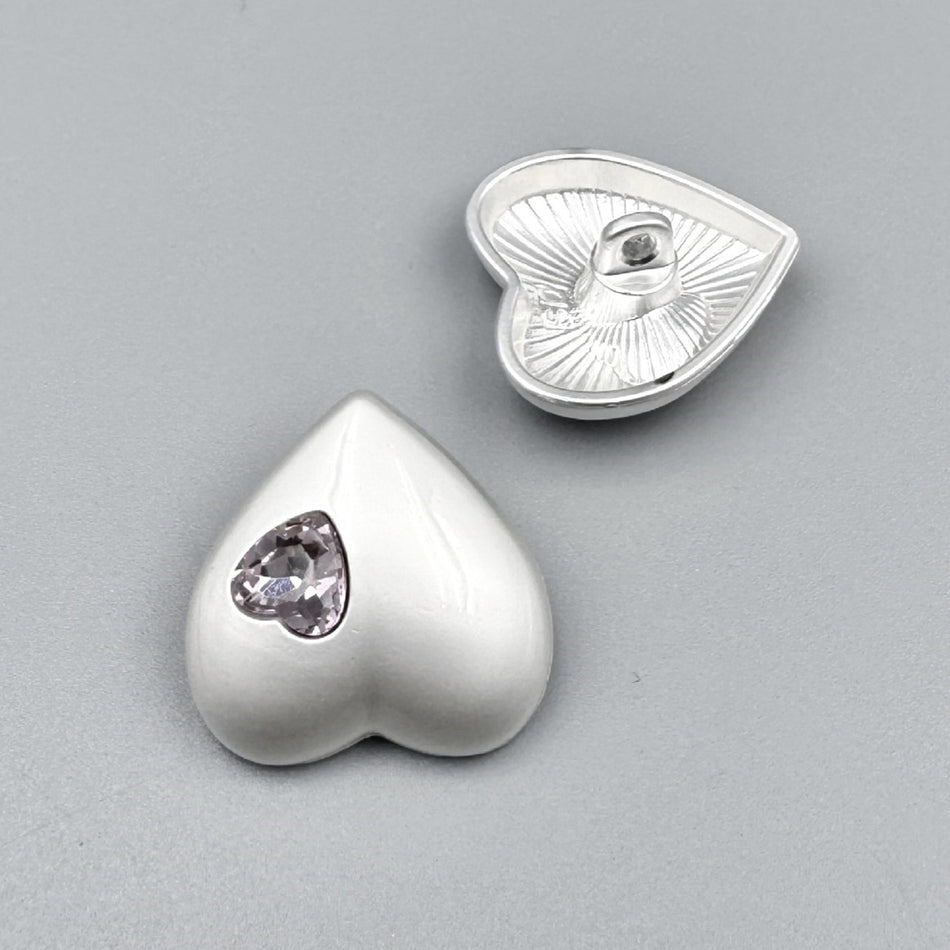 Гудзик Heart Diamond LuxFabric на ніжці метал 20х20 мм 1 шт. Сріблястий/Прозорий