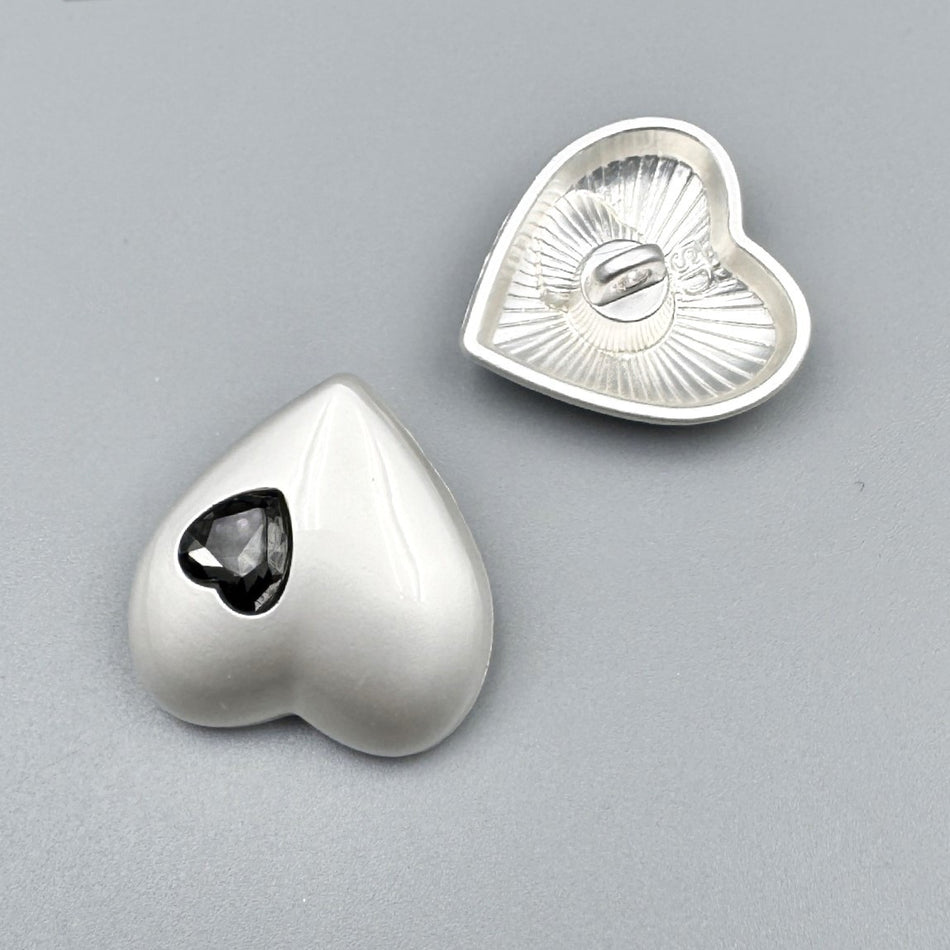 Гудзик Heart Diamond LuxFabric на ніжці метал 20х20 мм 1 шт. Сріблястий/Чорний