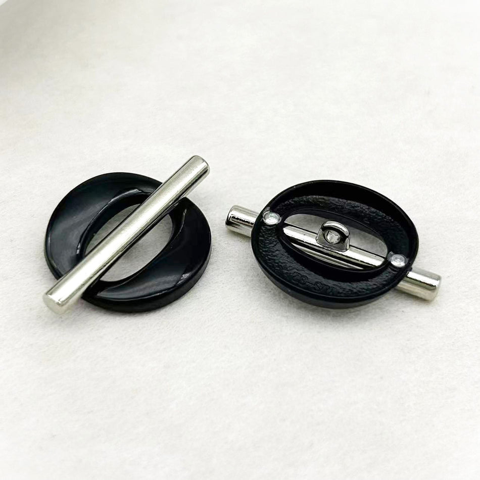 Гудзик Oval stripe LuxFabric на ніжці метал 21х15 мм 1 шт. Сріблястий/Чорний
