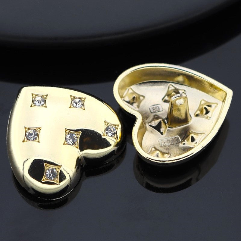 Гудзик Heart Six Diamonds LuxFabric на ніжці метал 25х23 мм 1 шт. Золотистий яскравий