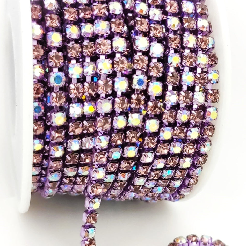 Стразовий ланцюг ss12 (3 мм) 1 м Violet АВ lilac