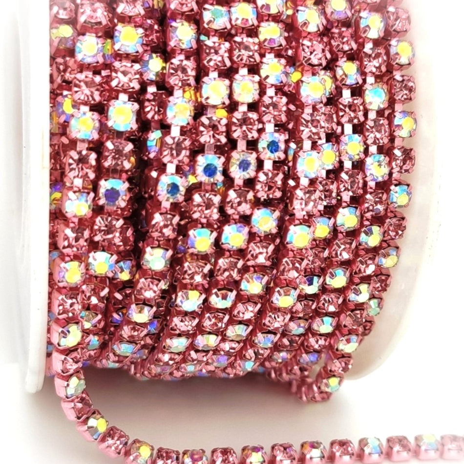 Стразовий ланцюг ss12 (3 мм) 1 м Rose АВ light pink